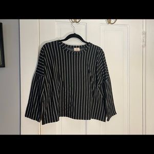 NWOT- FLOATING LOTUS- Black & White Striped Blouse